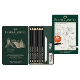 FABER-CASTELL Pitt Graphite 115220 Pencils Set Matte 11-Piece with Paper Wiper, Eraser and Sharpener