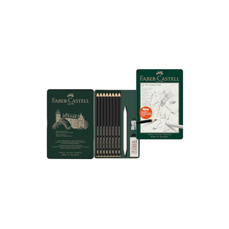 FABER-CASTELL Pitt Graphite 115220 Pencils Set Matte 11-Piece with Paper