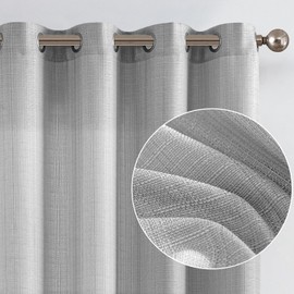 jinchan Curtains Linen Textured Casual Weave Curtain for Living Room 84 Inches Long Grommet Top Light Filtering Window Drapes Panels for Bedroom Heathered Light Grey 2 Panels Curtains
