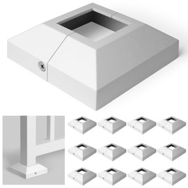 Wocepu 12 pcs 2"x2" Aluminum Deck Post Base Cover, for Deck railings, Stairs, Patios, Porches Split Deck Post Skirt (White)