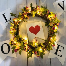 Fielegen 20LED 7.2ft Artificial Flower Rose Vine String Lights, Battery Powered Rose Flower Garland Plant Fairy Light for Valentine's, Wedding Bedroom Party Garden Indoor Decoration Craft Art Decor