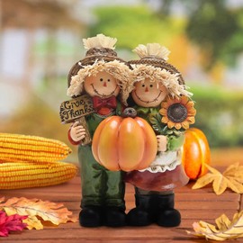 Hodao Fall Thanksgiving Scarecrow Couple Table Decorations Indoor, Resin Thanksgiving Scarecrow Figurines-Fall Thanksgiving Gifts-Fall Decorations for Home