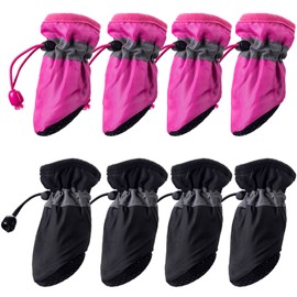 OIIKI 2 Sets Dog Boots Anti-Slip Paw Protectors, Soft Dogs Booties Shoes with Reflective Straps Pet Supplies Accessories for Indoor Outdoor Walk Run Sports Training -Size 3, Pink/Black (8PCS)
