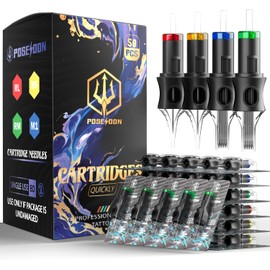 Poseidon - 50 agujas de cartucho de tatuaje, varios tamaños mixtos # 10, revestimiento redondo, sombreador Magnum, 3RL 5RL 7RL 9RL 5RS 7RS 9RS 15M1 15RM 21RM con membrana, agujas de tatuaje