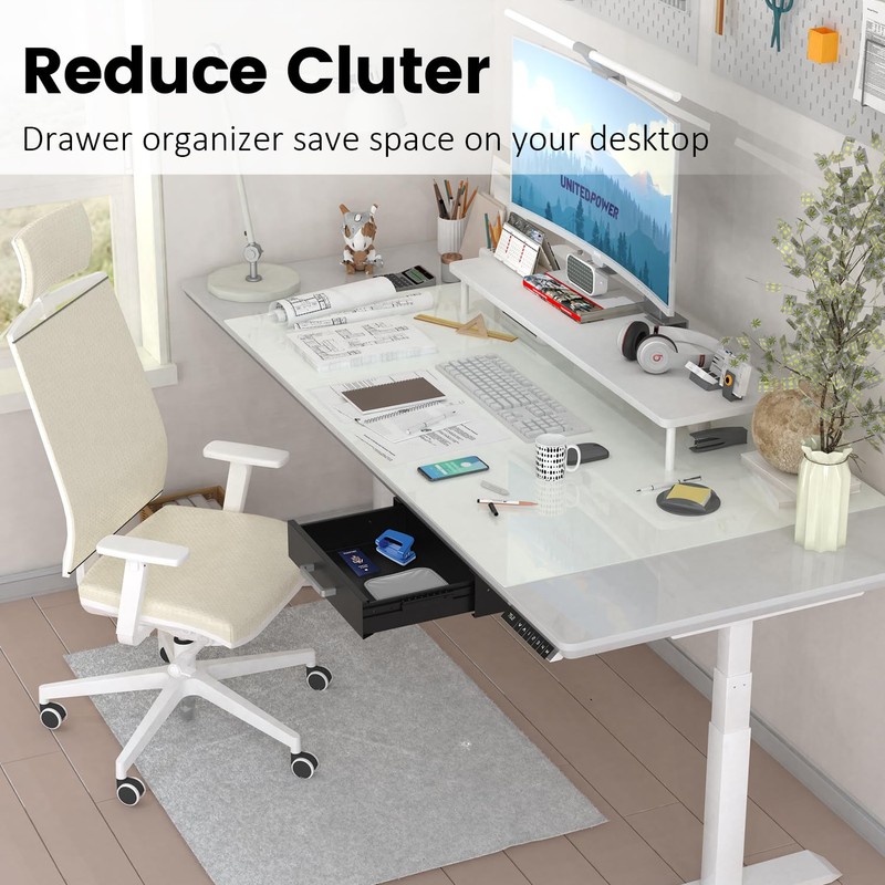 UNITEDPOWER Under Desk Drawer Storage, Pull-Out Office Hidden Counter Drawer,