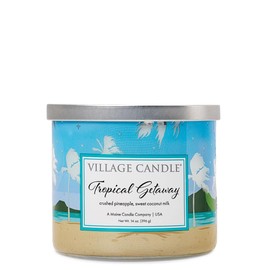 Village Candle Tropical Getaway, 3-Wick Silver Lid Luminary Bowl, Scented Candle, 14 oz