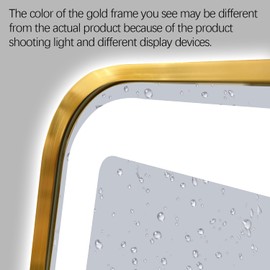 Niccy LED Bathroom Mirror, 36"x28" Rectangle Wall Mounted Vanity Mirrors with Metal Frame, Anti Fog Dimmable Smart Mirror for Bathroom/Bedroom/Livingroom/Entryway, (Horizontal or Vertical),Gold