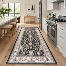 TOPRUUG Washable Runner Rug 4x8 - Hallway Runner Rug Kitchen Rugs and Mats Non Skid Washable Waterproof Carpet Runner for Living Room Bedroom Bathroom (Black, 4X8)