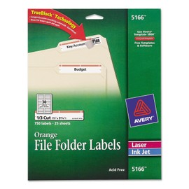 Avery 5166 TrueBlock File Folder Labels, Laser/Inkjet, 1/3 Cut, Orange, 750/PK