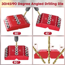Infreecs 30 45 90 Degree Angle Drilling Aid for Angled and Straight Hole, 30°/45°/90° Angle Drill Hole Guide Guide Vertical Dowel Aid with 4 Sizes, Angle Drilling Guide, Wood Dowel Drilling Template