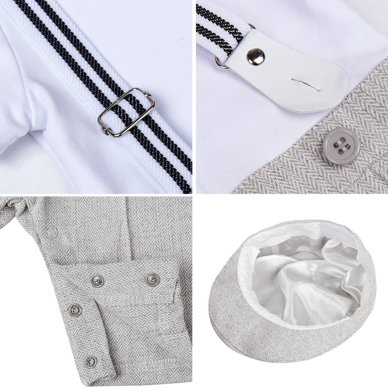 mintgreen Baby Boy Formal Straps Suit with Hat, Light Grey,