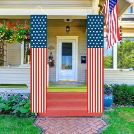 N/A 4th of July Patriotic Porch Banners – Outdoor Hanging American Flag Decorations