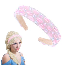 Generic Women Glitter Hairband Sparky Pearl Rhinestones Headband Elegant Photo Bridal Hair Hoop Girls Dating Accessories (Pink-A)