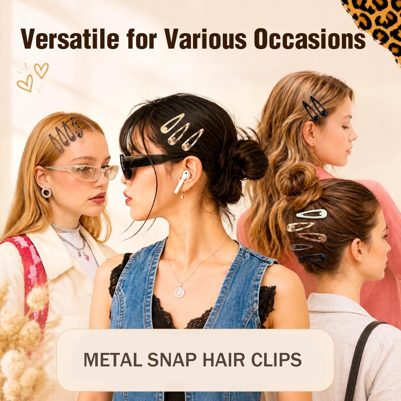 50 PCS Small Snap Hair Clips, Non Slip Metal Small