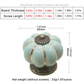 ESreake Yusheng 12 Pack Vintage Ceramic Pumpkin Cabinet Knobs, Kitchen Cabinet Drawers Dresser Cupboard Pull Handles Door Pulls with 3 Kinds of Screws (12 Pack, Sky Blue)