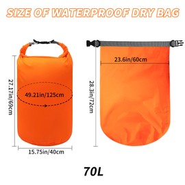 2 Pcs Dry Bags Lightweight Dry Sacks Waterproof 10L/20L/40L/70L Floating Bag Drifting Bag Ultimate Dry Sack for Outdoor Hiking Fishing Water Sports(70L Orange)