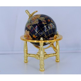 Unique Art 80-GT-BLACK-GOLD 6-Inch by Black Onyx Ocean Mini Table Top Gemstone World Globe with Gold Tripod