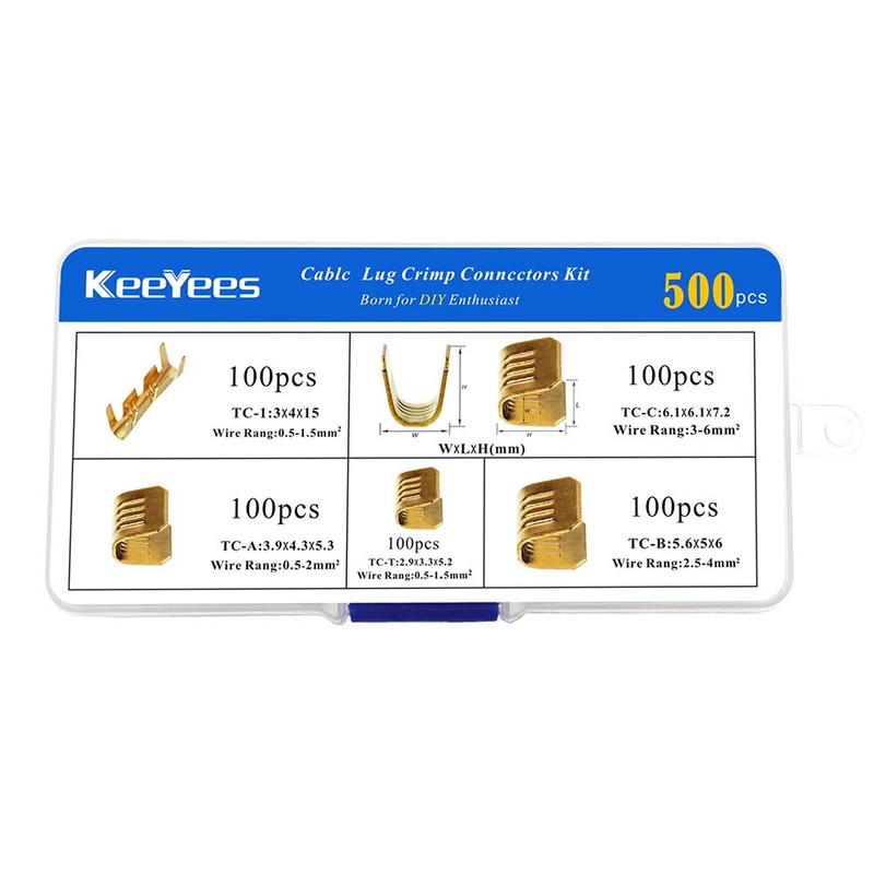 KeeYees 500 Pcs U Shape Copper Ring Terminals Crimp Kit