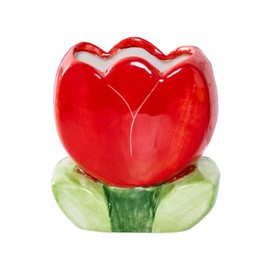 ZHU YU CHUN 1 PC Ceramic Tulip Make up Brush Holder Flower Toothbrush Holder Cosmetic Storage Box Pen and Pencil Holder Desktop Organizers (Red)