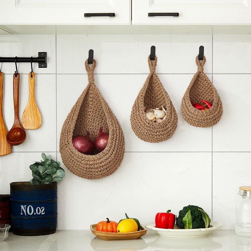 Teardrop Hanging Baskets , Onion Basket Coat Bohemian Storage Fruit