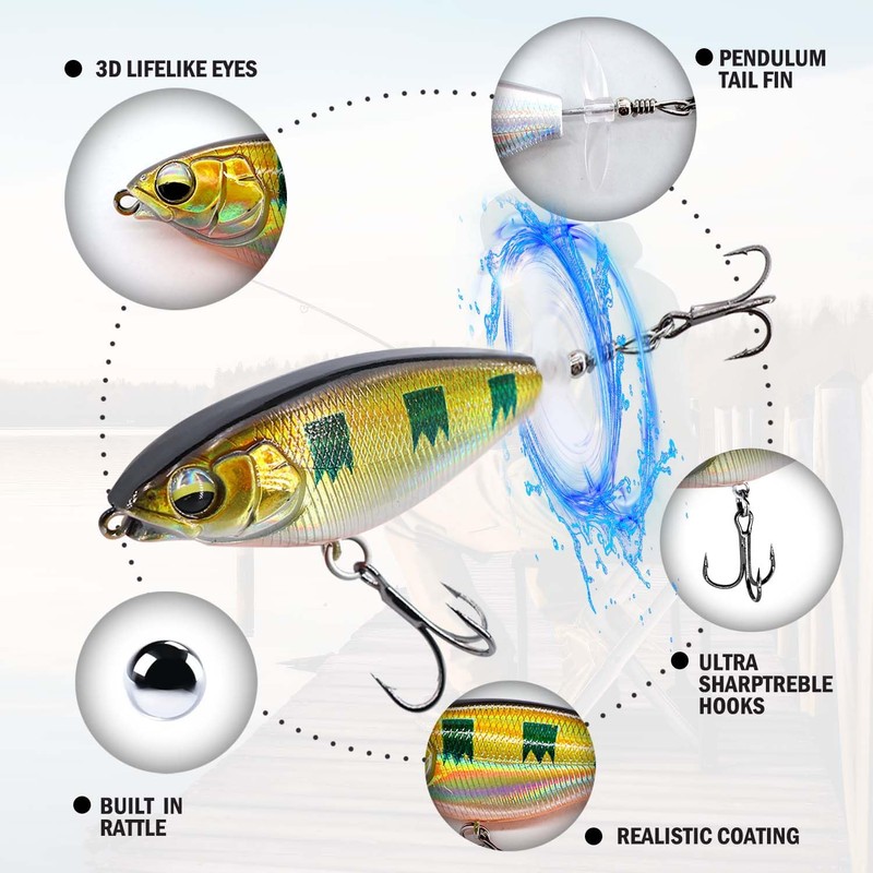 TABKSOLA Whopper Plopper, Surface Bait, Perch Bait, Topwater Bait with