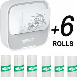 iDPRT Mini Printer with 1 Roll Sticker Paper, Portable Sticker Printer Efficiently and Quickly, Thermal Printer for Study Notes, Pictures, DIY, Label, Free App with Multiple Templates Printer - Color: White+6 rolls white paper