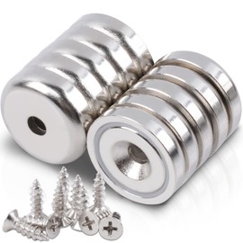 Set of 10 Super Strong Magnets 1.0 inches (25 mm) Diameter with Holes and Screws Neodymium Magnets Magnetic Hooks Magnets Strong for Kitchen, Bathroom, Outdoor, Warehouse, Industrial, Wall Hanging