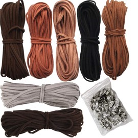 ANKKY Leather Cord 5 m x 3 mm Leather Cord Faux Thread 7 Pieces 7 Colours with 100 Pieces Cord Ends for DIY Bracelet Necklace Jewellery Crafts