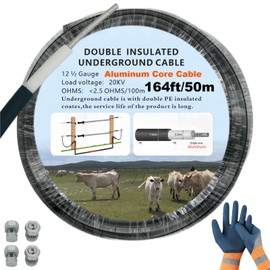 CYM-INSIST 164feet Electric Fence Double Insulated Wire Underground,12-1/2 Guage Electric Fence Double Insulated Underground Hard Cable,Aluminum Core Cable