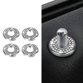 Lyxheth 4PCS Bling Car Inner Door Lock Pull Sticker, Bling Car Interior Accessory, Rhinestones Bling Cars Pull Rod Bolt Decoration Cover, Sparkly Cars Door Lock Pin Cap for C Class C200L (Silver)