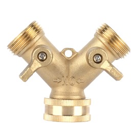 2 Way Brass Faucet Splitter and Hose Splitter with 360掳 Rotate Y Type, G3/4 Threaded Connector with Ball Valve for Water Faucet and Garden Hose