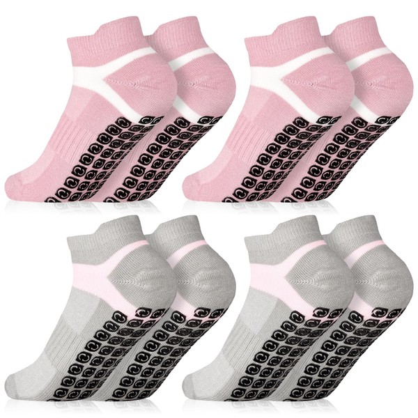 Jspupifip 4 Pairs Non Slip Pilates Socks witth Grips, Unisex