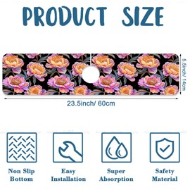 Colorful Peonies Sink Faucet Absorbing Mat Blooming Peonies Super Absorbent Fast Drying Mat Sink Gadgets Behind Faucet Sinkmat for Kitchen Bathroom, 23.5"x5.5"