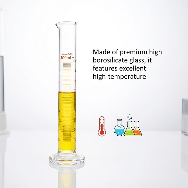 RPS-IND 2-Pack 100ml Graduated Cylinder, Borosilicate Glass