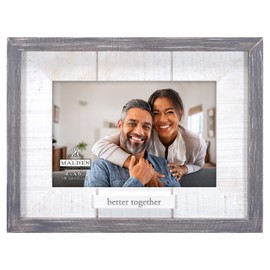 Malden International Designs 4x6 Better Together Picture Frame Raised Dark Gray Rustic Wood Outer Moulding White Routed Rustic Wood Mat White MDF Attachment With Gray Screenprinted Text