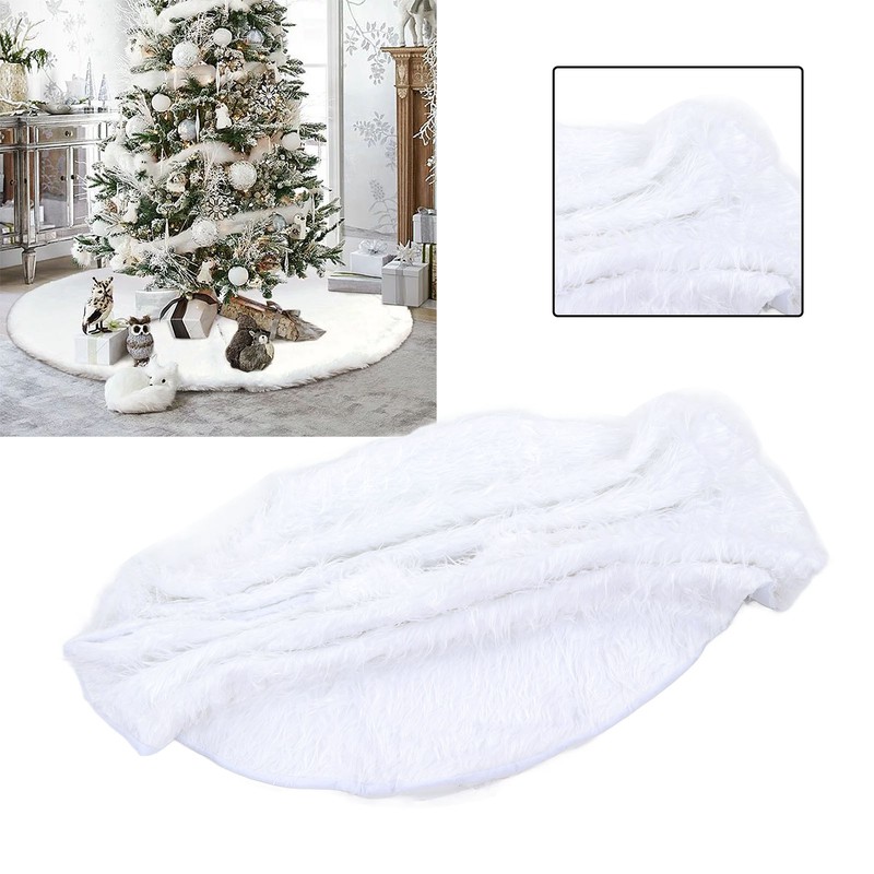 35.4in Christmas Tree Skirt White Fine Workmanship Soft Thick Fluffy