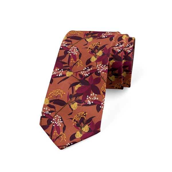 Lunarable Necktie, Wild Flowers and Berries, 3.7", Cinnamon Multicolor