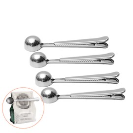 leoyoube 2-in-1 Measuring Scoop Coffee Scoop 0.5 oz with Integrated Bag Clip spoon, 4 pcs Thickened Solid 304 Stainless Steel Coffee Spoon and Tea Scoop, Coffee Bag Clip Scooper for Home Office Cafe