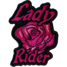 Ivamis Lady Rider Pink Rose Iron on Biker Patch - 2.25x3 inch - P6655