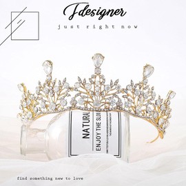 Fdesigner Baroque Crystal Wedding Crown Bride Tiara Rhinestone Hair Accessories Queen Head piece for Women and Girls