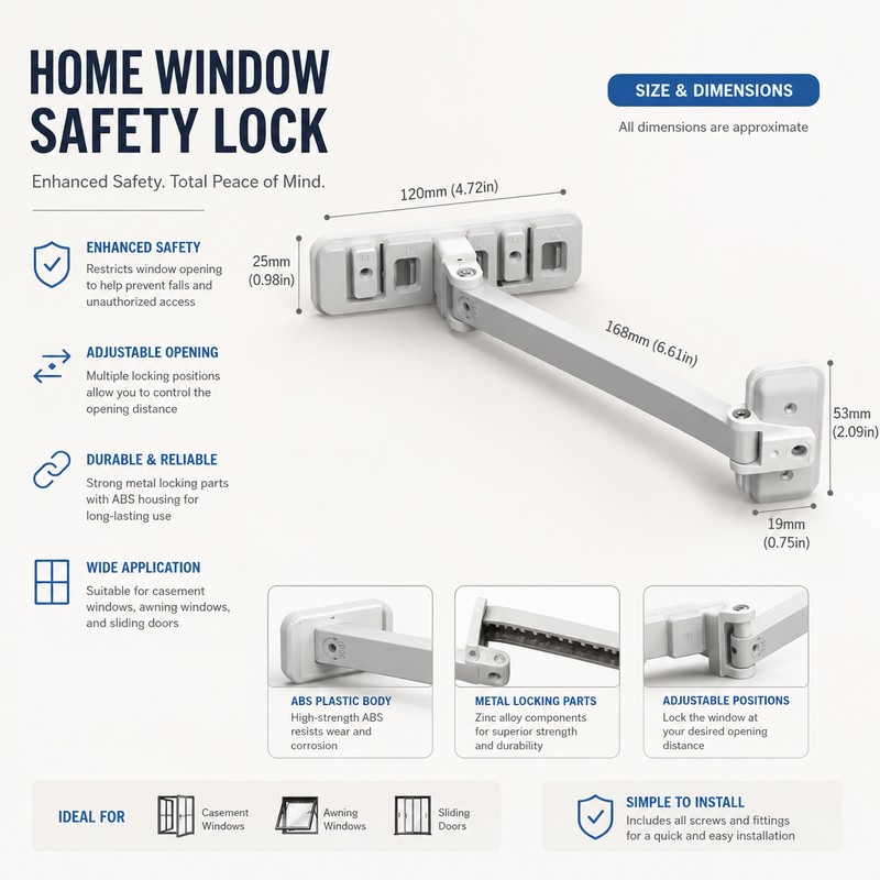 Adjustable Window Safety Lock for Childproofing – Sliding Door &