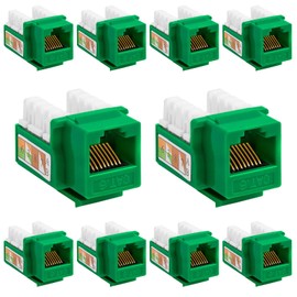 Cmple - 10 Pack Cat6 Keystone Jack Insert Punch Down RJ45 Connectors RJ45 Keystone Jack 90 Degree Female for Wall Plates, Patch Panels, Patch Cables, Ethernet Cables - Green