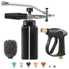 Gpaentsn Foam Cannon for Pressure Washers with Dual Connector Accessories, 5 Nozzles, 1/4” Quick Connect, 1L Bottle & Snow Foam Lance, Car Wash Mitt & Lathering Net