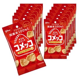 Comekko Glico Scallop Flavor Rice Snack, Non-fried Rice, 0.9 oz (26 g) x 12 Pieces, Ezaki Glico