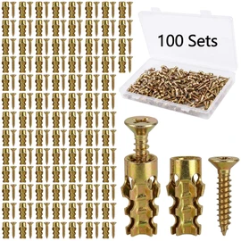 100Pcs 6x14mm Short Expansion Screw Set, Expansion Anchors Screw Repair Kit Hinge Repair Screw & Expansion Anchor, Cabinet Door Hinge Repair & Stripped Thread Restoration, Screw Hole Repair Kit