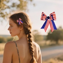 Small 4th of July Hair Clips mini Hair Bows for Women Red White and Blue Hair Barrettes Patriotic Hair Accessories for Independence Day