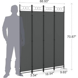 Morngardo Room Divider and Folding Privacy Screens 4 Panel Partitions Wall Dividers Portable Separating for Home Office Bedroom Classroom Dressing Studio Apartment (Grey)