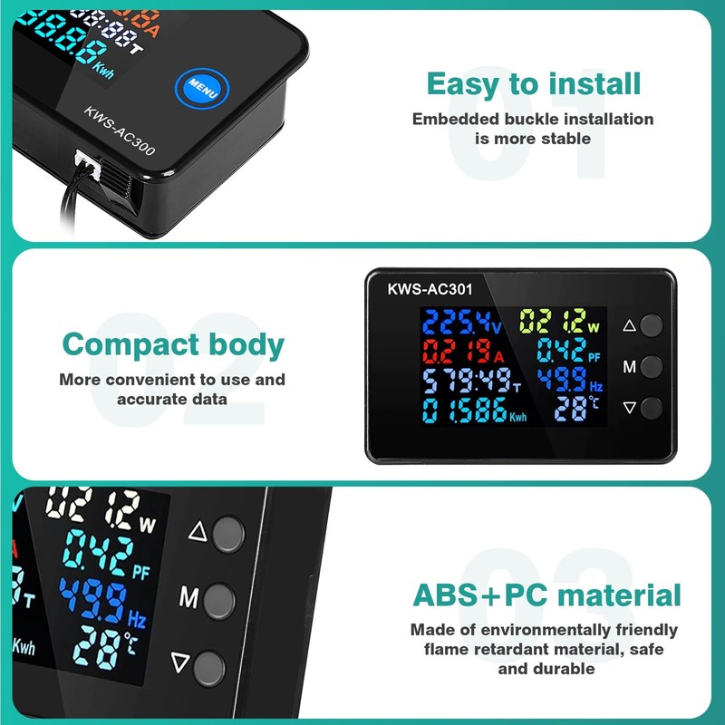 DEWIN Digital Electricity Meter, KWS-AC301 Voltmeter Ammeter Wattmeter Energy Meter