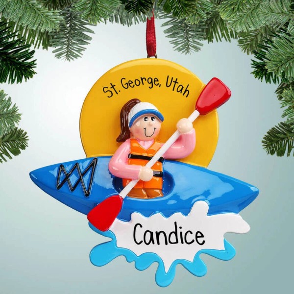 PersonalizedFree.com Kayak Female with Brown Hair - Rafting - River