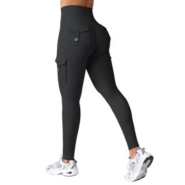 HIGORUN Workout Cargo Leggings with Pockets for Women Hidden Scrunch Butt Lifting Compression Gym Yoga Leggings 4 Pockets Black XL